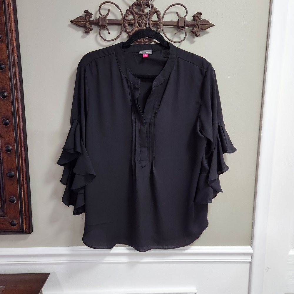 Vince Camuto Black Ruffle Sleeve Blouse